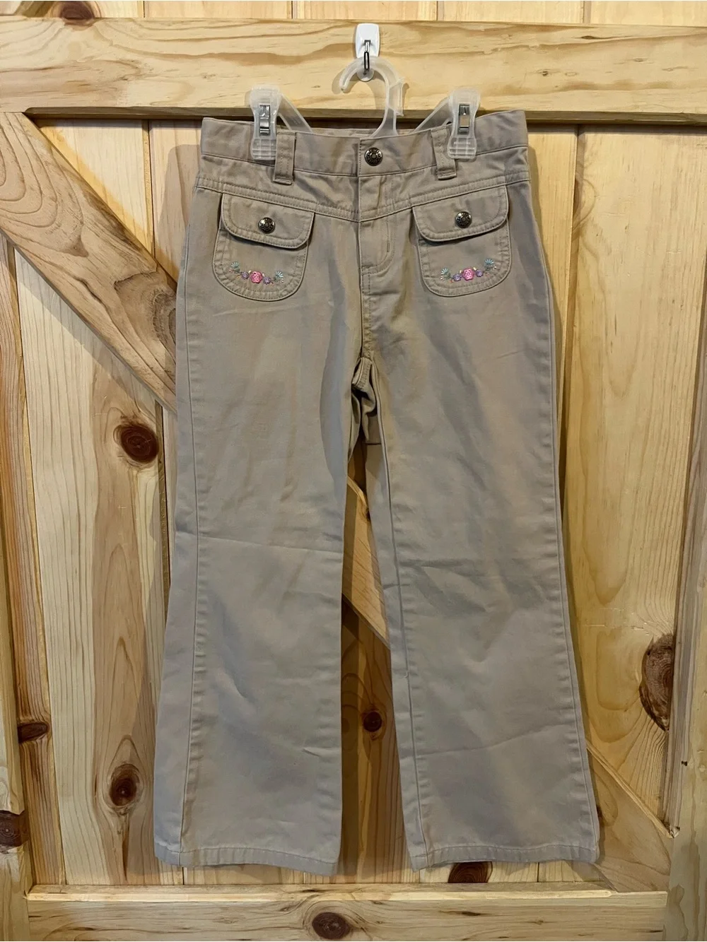 Y2K Carter’s Tan Floral Embroidered Flare Leg Pants Size 6X 100% Cotton